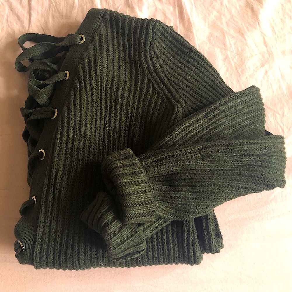 Olive green lace up cardigan